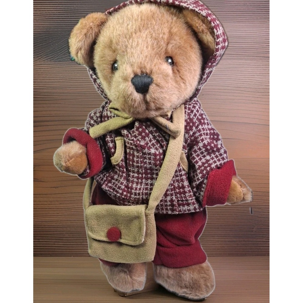 Dan Dee Collectors Choice Teddy Bear Burgundy Outfit Hood Purse Plush  W Stand